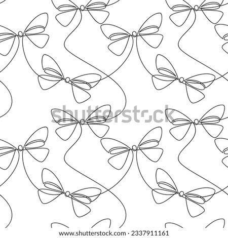 Outline seamless vector pattern. Ribbon bow icon. Line continuous drawing. Festive hand drawn illustration, holiday background. Wallpaper print, fabric, wrapping paper, packaging, graphic design.
