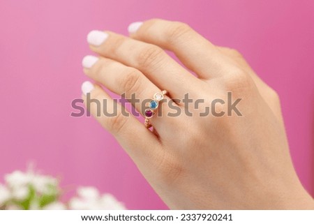 Women's jewelery concept. Various jewelry with women's hands and clothes. Exquisite jewellery. Luxury gold and silver jewelry. Social media product image.