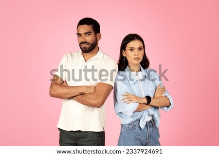 Misunderstanding between partners in relationship. Breakup, abuse between spouses. Girlfriend and boyfriend arguing, having marriage divorce, scandal, cheating isolated on pink background