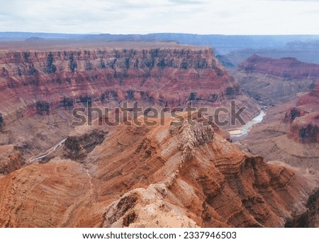 Areal shot of the Grand Canyon confluence showing Colorado river and little Colorado river