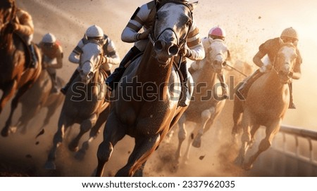 Thoroughbred horses racing in a race Royalty-Free Stock Photo #2337962035