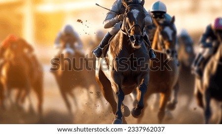 Thoroughbred horses racing in a race Royalty-Free Stock Photo #2337962037