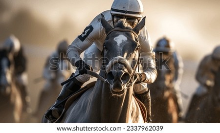 Thoroughbred horses racing in a race Royalty-Free Stock Photo #2337962039