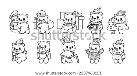Christmas bear character hand-drawn outline sketch illustration