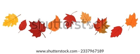 Autumn leaf border.Wave of falling leaves.Leaf fall.Autumn flying leaves.Watercolor leaves in the wind.Autumn leaves seamless border. Royalty-Free Stock Photo #2337967189
