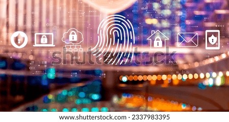 Fingerprint scanning theme with big city lights at night