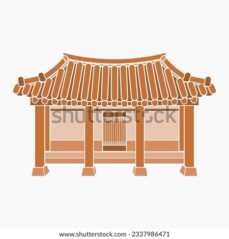 Editable Front View Traditional Hanok Korean House Building Vector Illustration in Flat Monochrome Style for Artwork Element of Oriental History and Culture Related Design Royalty-Free Stock Photo #2337986471