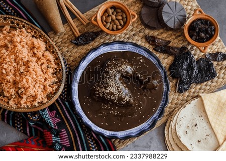 mole poblano is sauce with chicken mexican traditional food in Mexico Latin America Royalty-Free Stock Photo #2337988229