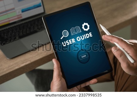 Business Service: User Manual Guide, Online Instruction Manual, Client Book on Computer, Strategy Advice Royalty-Free Stock Photo #2337998535
