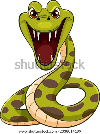 A vector cartoon illustration of a python snake with its mouth open, ready to bite with sharp teeth