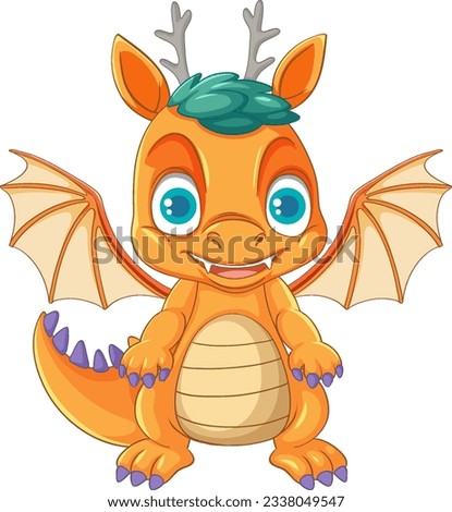 Happy orange cartoon dragon smiling illustration