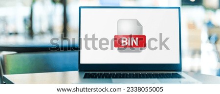 Laptop computer displaying the icon of binary file.