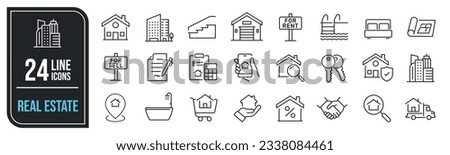 Real estate minimal thin line icons. Related building, house, apartement, sale, rent, mortagage. Vector illustration. Royalty-Free Stock Photo #2338084461