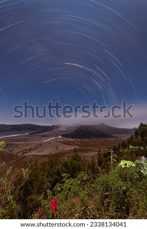 Stunning star trail over Mount Bromo, Indonesia