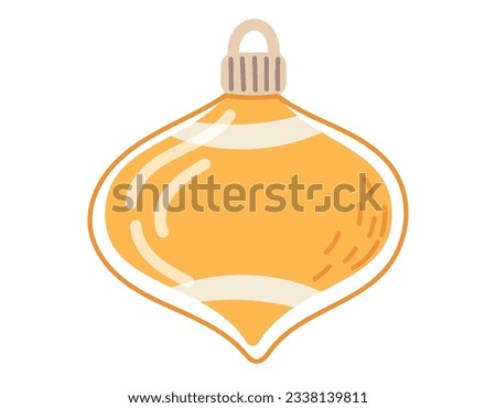 Glass yellow cartoon Christmas tree toy. Vector isolated illustration, flat holiday decoration.