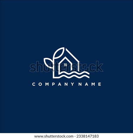 Lake and tree house logo vector