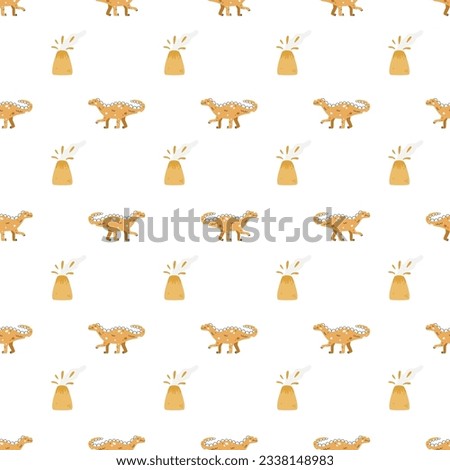 Vector seamless pattern with dinosaur and volcano