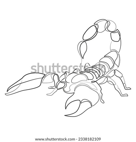 Scorpion one line drawing. Single scorpio vector illustration. Scorpion with claws and sting. Contour art print. Romantic symbol in simple linear style. Minimalistic icon. Scorpion outline logo. Royalty-Free Stock Photo #2338182109