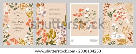 Universal floral art templates. Flowers, birds, butterfly, dragonfly, leaves and twigs. For wedding invitation, birthday and Mothers Day cards, flyer, poster, banner, brochure, menu, email header. Royalty-Free Stock Photo #2338184253