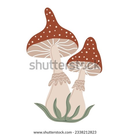 Amanita Muscaria. Hand drawn mushroom. Stylized element for autumn decorative design, halloween invitation, harvest or thanksgiving. Vector illustration