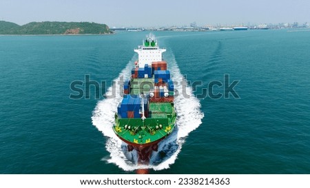 front view of container cargo ship sailing full speed import export global business and industry commercial trade logistic and transportation of international by container cargo ship in the open sea, 