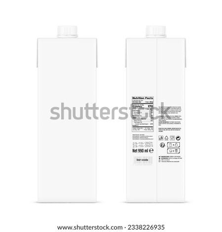 Realistic universal white box mockup with a screw cap. Front and rear side. Vector illustration isolated on white background, ready and simple to use for your design. EPS10. Royalty-Free Stock Photo #2338226935