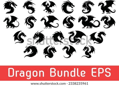 Dragon Eps Bundle, Head, Dragon Cut File, Clipart, Animal eps, Dragon Silhouette, Dragon tattoo 