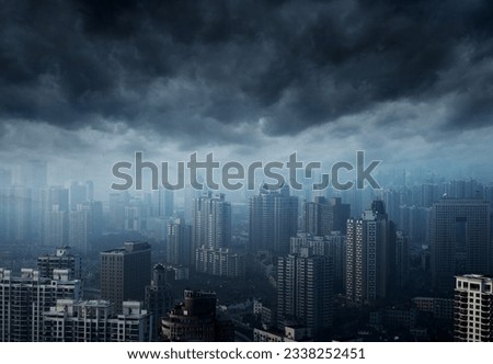 Dark stormy clouds over shanghai city Royalty-Free Stock Photo #2338252451