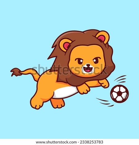 Cute Lion Playing Football Vector Illustration Isolated mascot