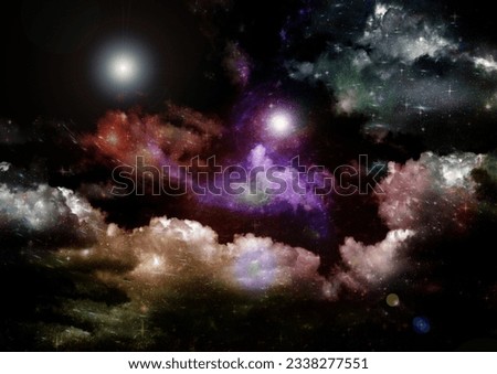 Stars of a planet and galaxy in a free space Elements of this image furnished by NASA. 3D rendering. 3D Illustration