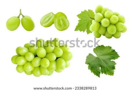 Set of cutout fresh Shine Muscat grape and leaf isolated on white background Royalty-Free Stock Photo #2338289813
