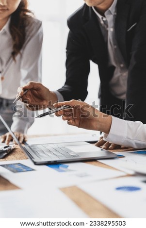 Company corporate meeting, business people brainstorming, discussing planning, working in the organization and analyzing business strategies. Management meeting investment new business projects. Royalty-Free Stock Photo #2338295503