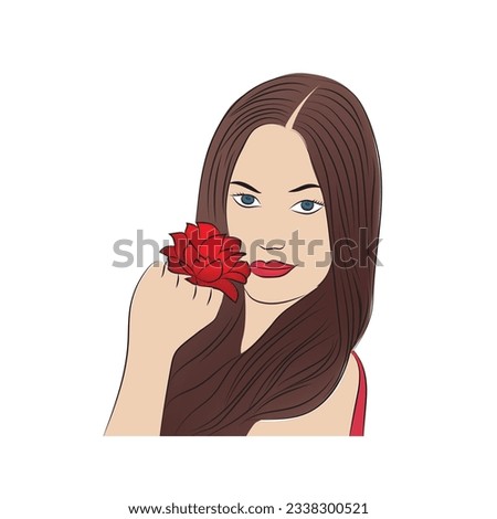 girl women vector illustration flower on hand colored