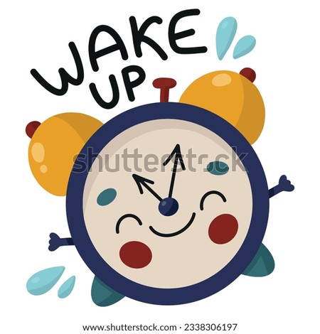 Vector hand drawn cartoon illustration cute alarm clock wake up good morning