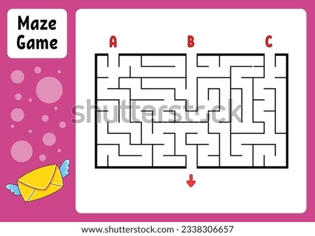 Rectangle maze. Game for kids. Three entrances, one exit. Education worksheet. Puzzle for children. Labyrinth conundrum. Find the right path. cartoon character. Vector illustration. Royalty-Free Stock Photo #2338306657