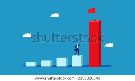 Businessman stands and looks at the bar graph that grows continuously and rapidly
