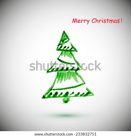 watercolor stylish Christmas tree acrylic paint. Vector illustration 