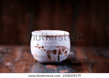 Traditional, handcrafted ceramic. Soft focus. Close up. Copy space.                                                            