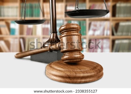 Legal office, justice concept, wooden gavel on desk Royalty-Free Stock Photo #2338355127