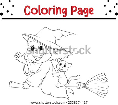 Happy Halloween witch flying Coloring page for children