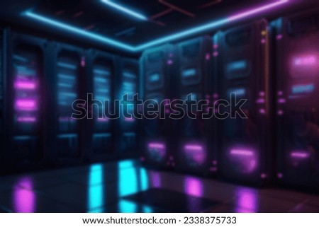 Blurred background Corridor in large working Server room data center with rack servers and super computers.