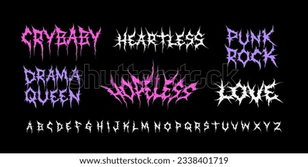 Y2k Gothic Punk Dark Lettering print designs in Aestetic 2000s. Vintage Goth style tattoo type font for T-shirt grpaphic print . Vector illustration