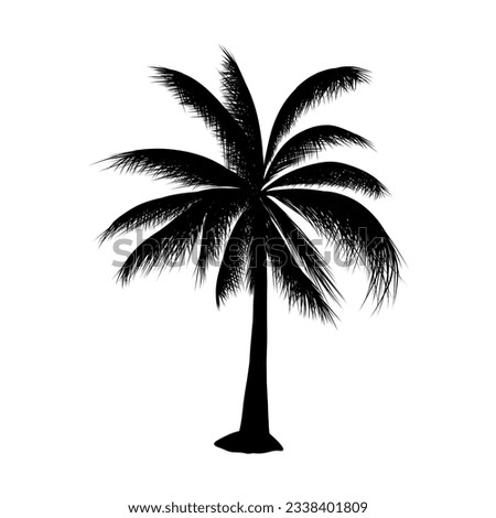 black coconut tree icon, palm tree, silhouette, outline, summer symbol icon logo, isolated on white