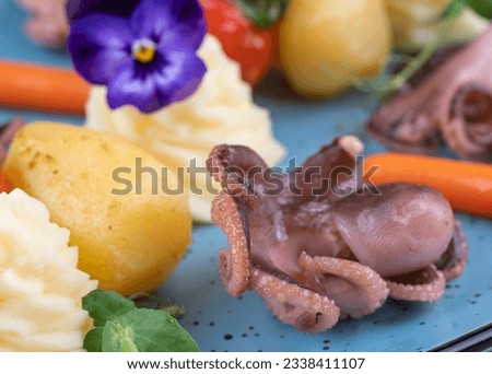 Food preparation containing octopus, selective focus.Close up picture.