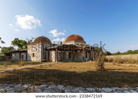 Didim, Aydın, Turkey; İlyas Bey Mosque and the madrasah next to it are a unique complex among the ruins of Miletus. Received the 2012 EU Prize for Cultural Heritage.