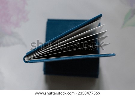 Photo album. photobook top view. photo book with velor cloth cover