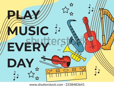 Poster of musical instruments. For social media, event poster, postcard, invitation, cover, banner. Vector illustration EPS10