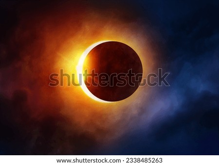 Solar Eclipse. The moon moving in front of the sun. Illustration Royalty-Free Stock Photo #2338485263