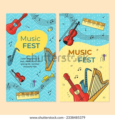 Poster of musical instruments. Social Media Stories Flat Cartoon Hand Drawn Templates Background Illustration. Vector illustration EPS10