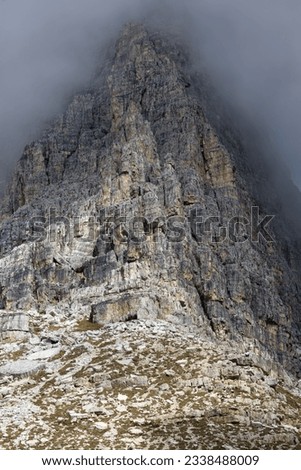 Rock face in Tre Cime National Park, Dolomites, Italy